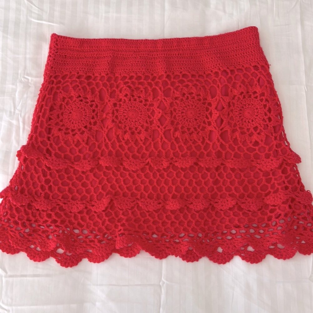 Crocheted 15” skirt, salmon color